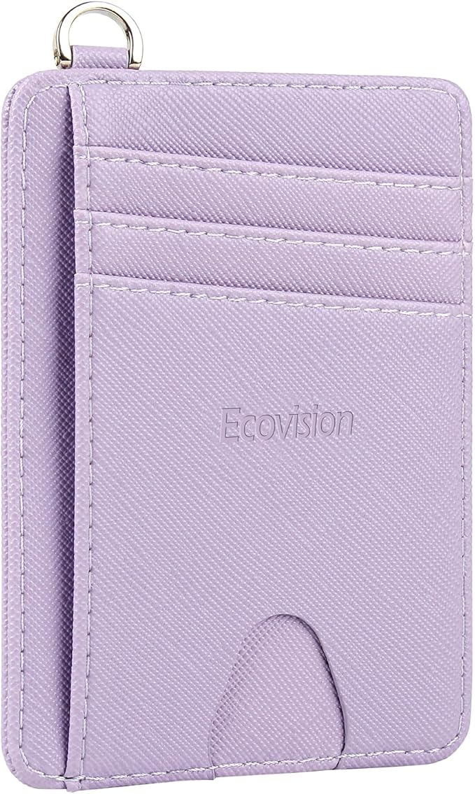 EcoVision Slim Minimalist Front Pocket Wallet, RFID Blocking Credit Card Holder Wallet with Detachable D-Shackle for Men Women