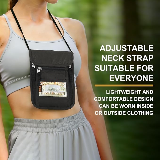 Travel Neck Wallet with RFID Blocking & Passport Holder - Large Capacity Hidden Pouch for Phone, Cash, Cards, ID | Slim Fit, Anti-Theft Organizer for Airports, Sightseeing