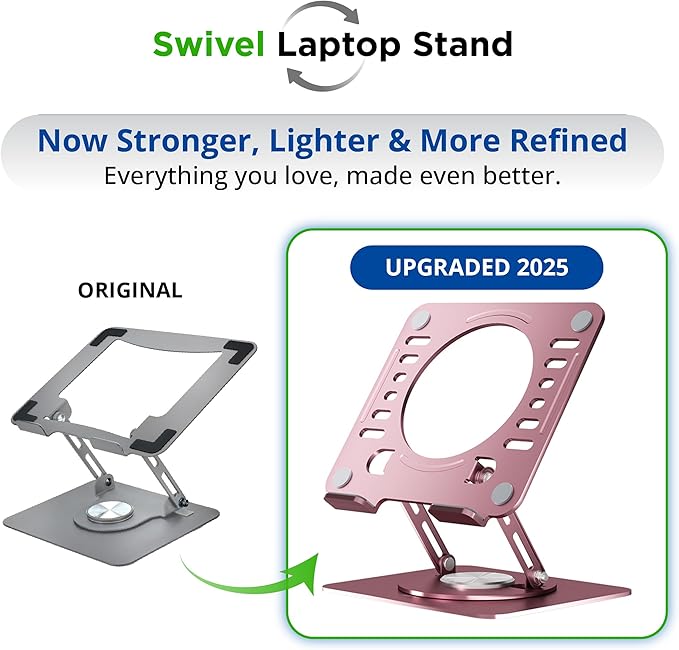 Uncaged Ergonomics Swivel Laptop Stand for Desk, Adjustable Computer iPad Stand for Desk w/ 360 Rotation, Portable Laptop Holder for Home Office Ergonomic Supplies (Rose Gold)