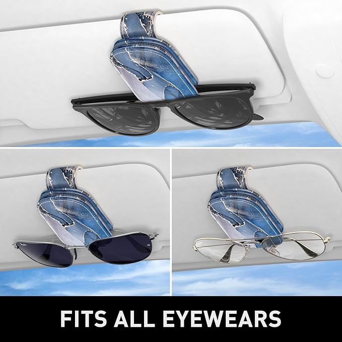 Sunglasses Holder for Car Visor, Magnetic Leather Car Sunglass Holder, Car Sun Visor Glasses Hanger Clip, Car Interior Accessories for Women Men, Fits All Size Eyeglasses