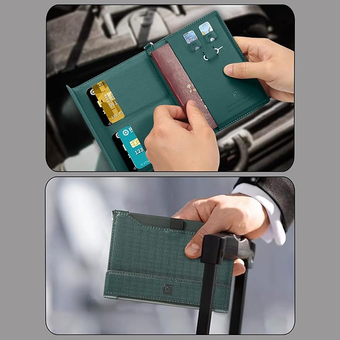 Passport Holder for Travel Essentials, RFID Blocking PU Leather Passport Wallet Cover Card holder Case Passport Book Holders for Women and Men, Dark Green