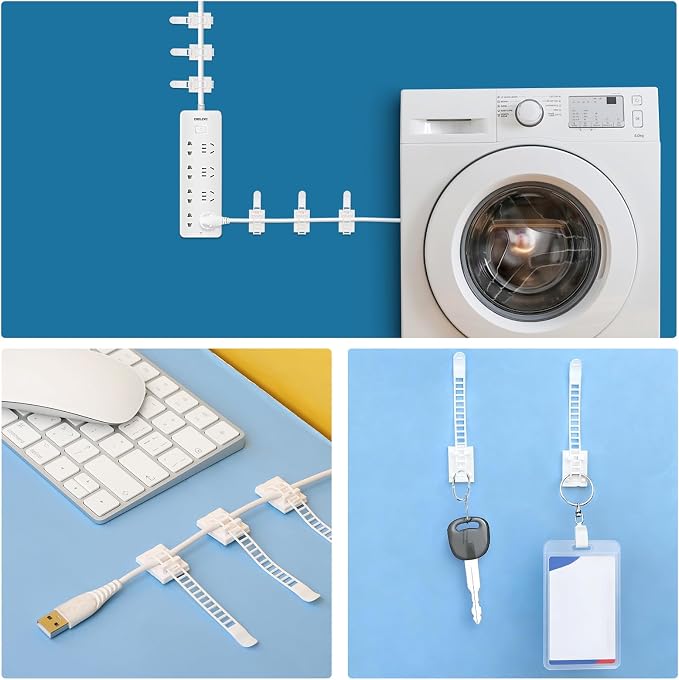 Segarty Cable Clips White, 100 PCS Small Self Adhesive Wire Ties Holder Adjustable Cords Organizer Clamps Ideal Cord Management for Hanging Tidying Wires for PC Desk Car Wall Office Home Outdoors