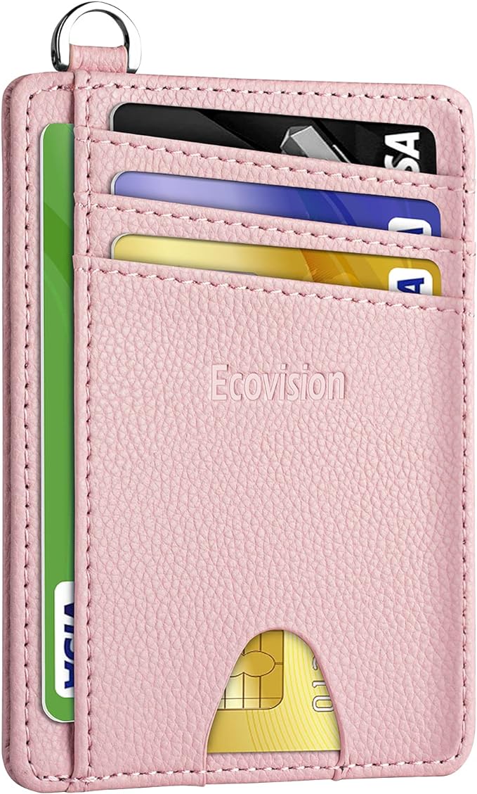 EcoVision Slim Minimalist Front Pocket Wallet, RFID Blocking Credit Card Holder Wallet with Detachable D-Shackle for Men Women