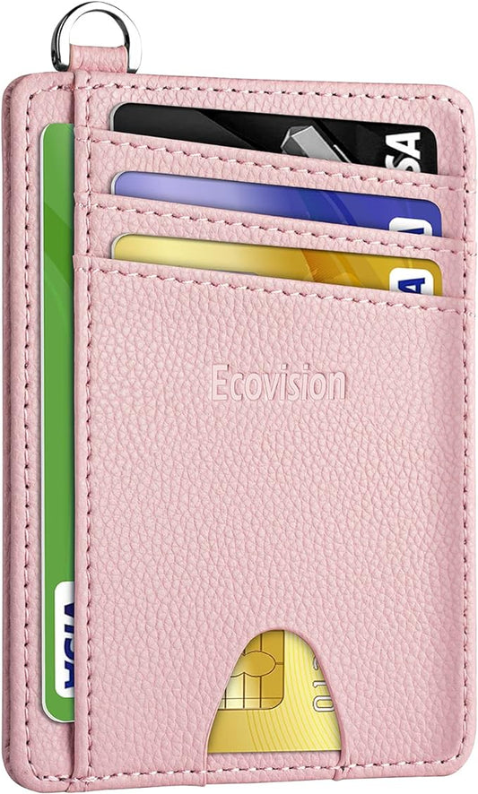 EcoVision Slim Minimalist Front Pocket Wallet, RFID Blocking Credit Card Holder Wallet with Detachable D-Shackle for Men Women
