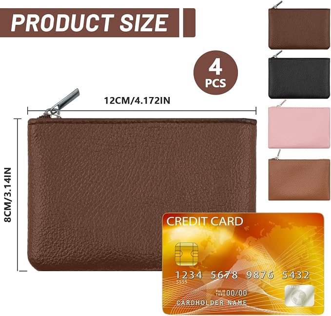 4Pcs Coin Purse,Small Portable PU Leather Zipper Pouch Change Purse, Portable Change Wallet,Coin Pouch with Zipper, Mini Coin Pocket Pouch Change Holder for Women Change Purse for Coins(4 colors)
