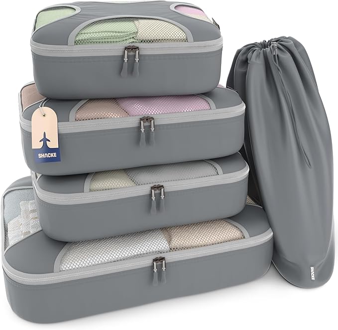 Shacke Packing Cubes for Travel 5 Set - Premium Luggage Organizer Bags - Versatile Travel Organizer for Women and Men - Optimized Packing Bags - Travel Essentials (Charcoal Gray)