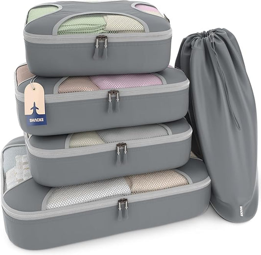 Shacke Packing Cubes for Travel 5 Set - Premium Luggage Organizer Bags - Versatile Travel Organizer for Women and Men - Optimized Packing Bags - Travel Essentials (Charcoal Gray)