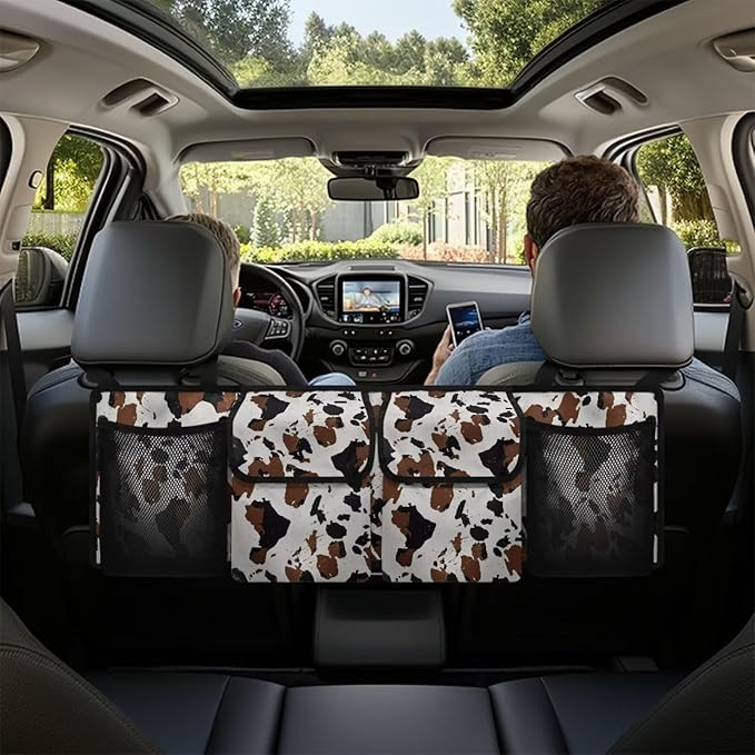 Cow Car Trunk Organizer and Storage,Backseat Hanging Organizer for SUV,Truck Waterproof,Collapsible Cargo Storage Bag with 4 Pockets,Car Interior Accessories for Men and Women