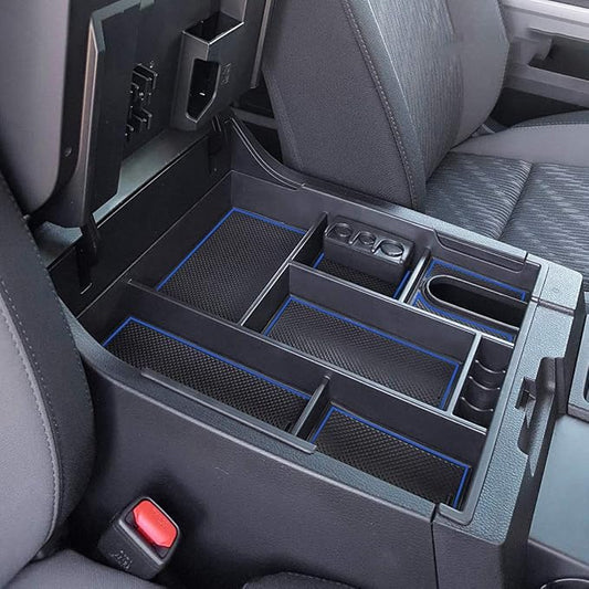EDBETOS Center Console Tray Organizer Compatible with Toyota Tundra 2014 2015 2016 2017 2018 2019 2020 2021 Accessories, Armrest Secondary Storage Box (Blue Trim)