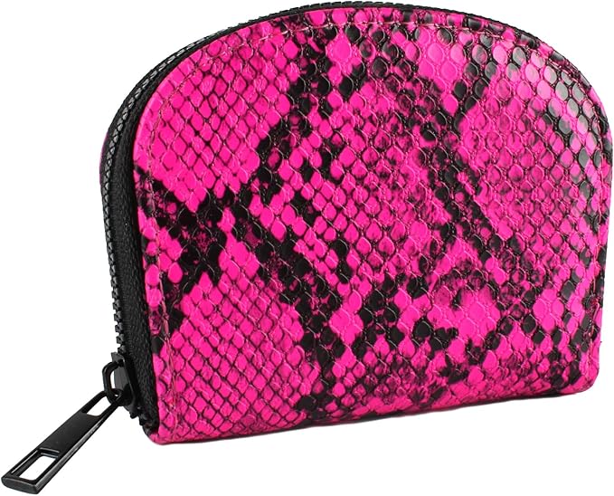Small Zip Wallet Credit Card Wallet Coin change case Holder for women PU Leather(Rose Snake)