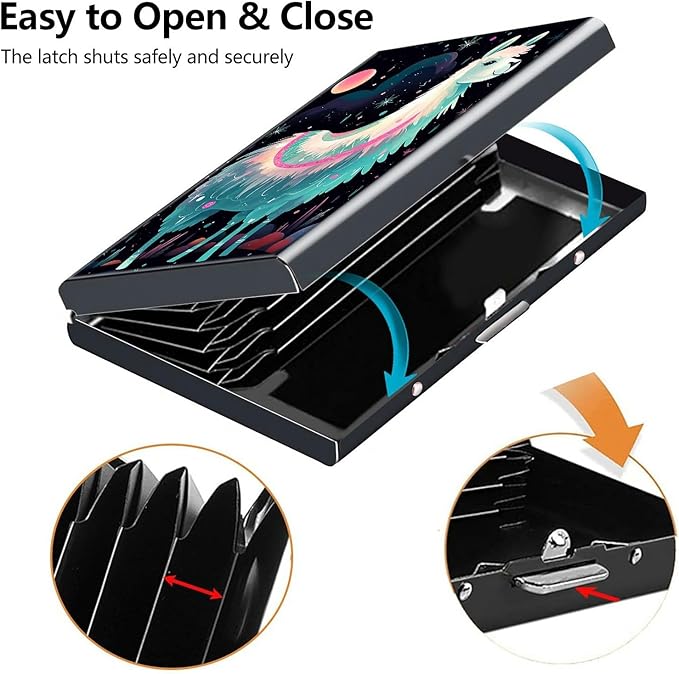 Credit Card Holder, Alpaca Art Design Mini RFID Blocking Aluminum Wallet Slim Metal Hard Case Shell Travel Wallet ID Case Small Credit Cards Case Business Cards for Women Men Girls
