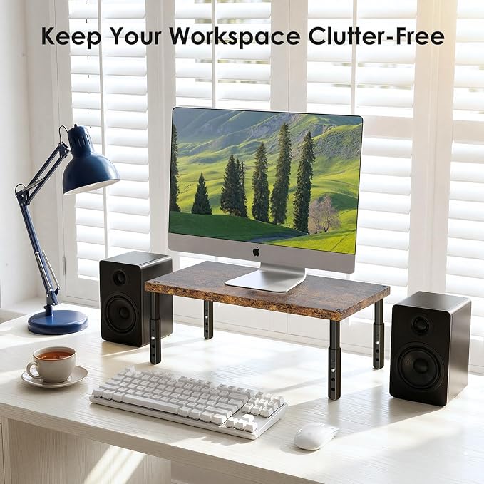 OPNICE Adjustable Monitor Stand Riser for Desk, Computer & Laptop Stand, Desk Organizers and Accessories, Office Desk Accessories & Workspace Organizer for Home Office, Brown Wood 2-Pack