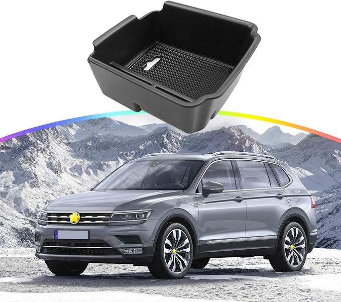 SKTU Center Console Organizer Compatible with 2018-2020 Tiguan Allspace LWB Accessories Insert ABS Black Materials Tray Armrest Secondary Storage Box