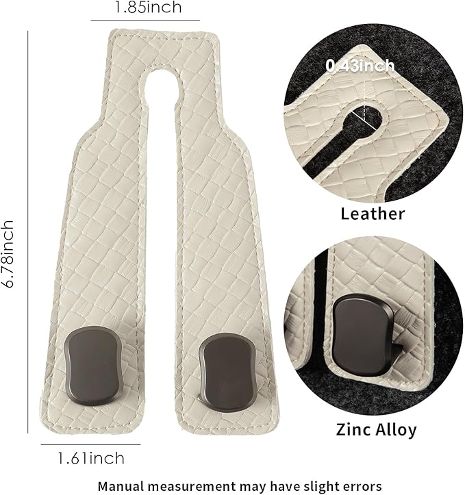 KINIVA Car Seat Headrest Storage Hooks, Set of 2, Suede PU Leather, Double Hooks (07-White)