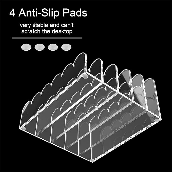 YAGELI 2 Pack 5-Slot Acrylic Mail Organizer for Desktop – Scalloped Clear Document Sorter, Vertical File Holder for Office/Home, Space-Saving Desk Organizer for Letters,Envelope,Bills,Stationery