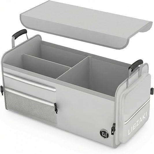 LIBZAKI Car Trunk Storage Organizer, Multi Compartment Collapsible Trunk Storage Box for Car Truck SUV-Gray