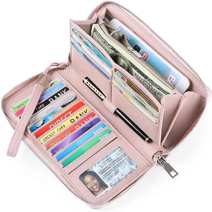 GOIACII Womens Wallet RFID Blocking Leather Zip Around Wallet Large Capacity Long Purse Credit Card Clutch Wristlet | RFID Blocking, Zip Around, Large Capacity, Long, Credit Card, Clutch