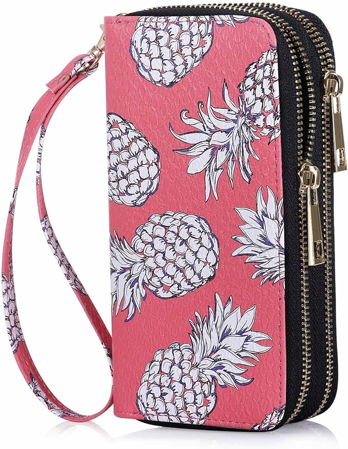 Cellphone Wallet for Women Dual Zipper Long Purse with Removable Wristlet