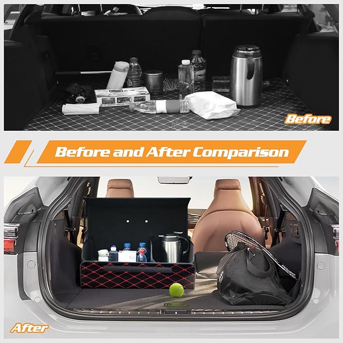 Ergocar Car Trunk Organizer Luxury Foldable Car Boot Tidy Storage Box Waterproof PU Car Boot Storage Organiser for Car/SUV/Truck/Auto (Red Wine-S)