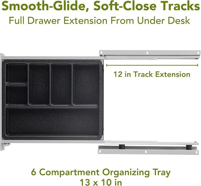 PERFECT POSTURE Max Under Desk Storage Drawer – Large Desk Drawer with Lock for Regular & Sit-Stand Standing Desks, Gray (12.3” x 12.8”)