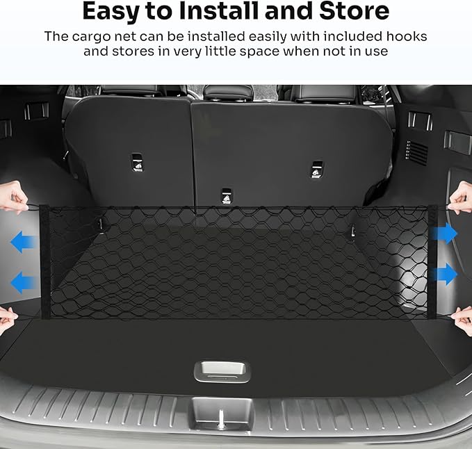 Canvcle Trunk Cargo Net for 2023-2025 2026 Kia Sportage Accessories Envelope Style Mesh Trunk Net Organizer and Storage Stretchable Adjustable Elastic Nylon Rear Cargo Netting with Hooks