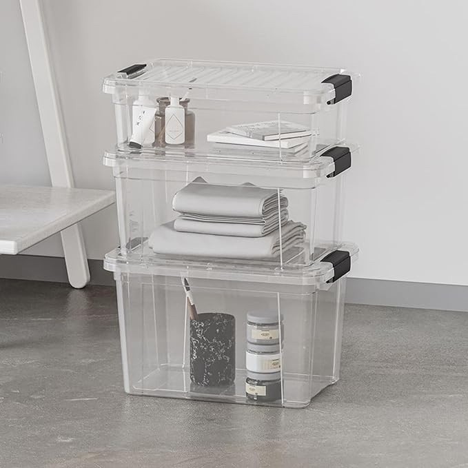 Superio Small Clear Storage Boxes with Lids, 11 Quart BPA Free Plastic Containers, Bins for Organizing, Stackable Crates, Organizer Totes for Home, Office, School, and Dorm