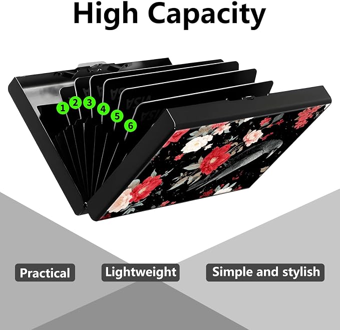 Credit Card Holder Crow Flower Design Mini RFID Blocking Aluminum Wallet Slim Metal Hard Cover Shell Travel Wallet ID Cases Small Credit Cards Case Business Cards for Women Men Girls