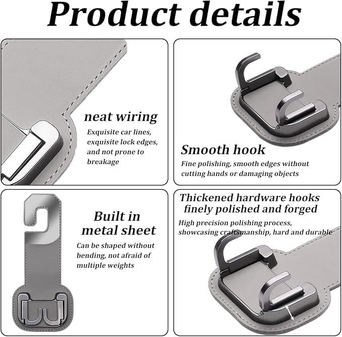 2PCS Car Seat Back Storage Hook, Foldable Metal Vehicle Headrest Dual Hook for Purses Handbags Groceries, Multifunctional Auto Interior Hanger Accessories, Universal Fit (Beige)