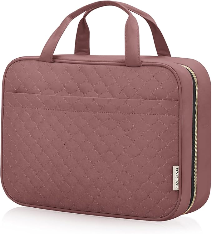 HXLGMD Travel Size Toiletry Bag for Women, Portable Cosmetic Bag with Hanging Hook, Travel Essentials Water-resistant Makeup Organizer for Accessories, Shampoo, Full-size Container, Toiletries