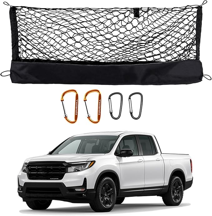 Envelope Style Truck Cargo Net Compatible with 2017-2025 Honda Ridgeline Accessories, Heavy Duty Carabiners Highly Elastic Truck Bed Mesh Cargo Net