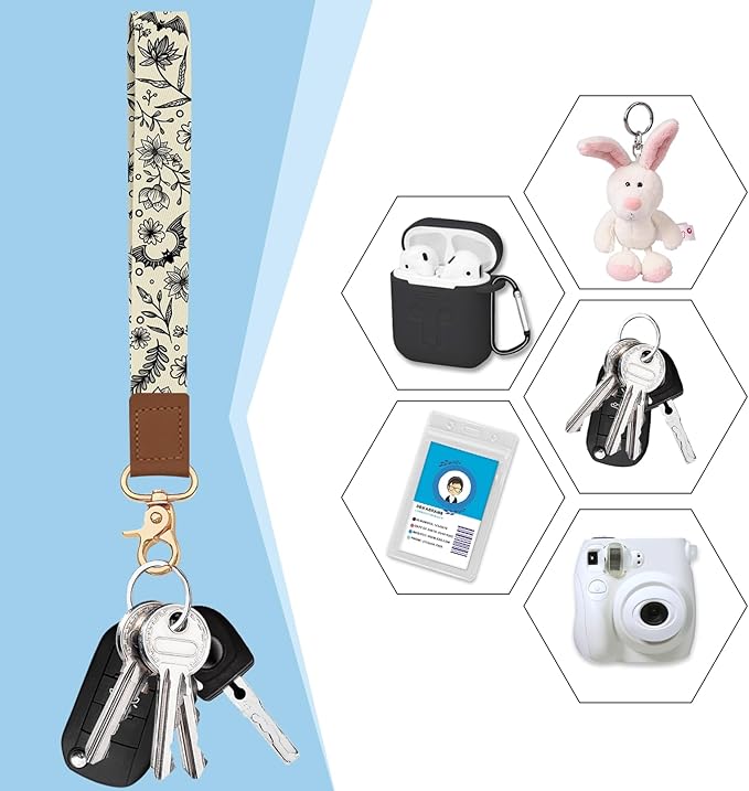 Blusabaca Credit Card Holder for Women, Goth Small RFID Blocking Wallet with Wristlet Strap, Gothic Zipper Keychain Women Wallet, Leather Card Case Wallet Purse with Key Lanyard