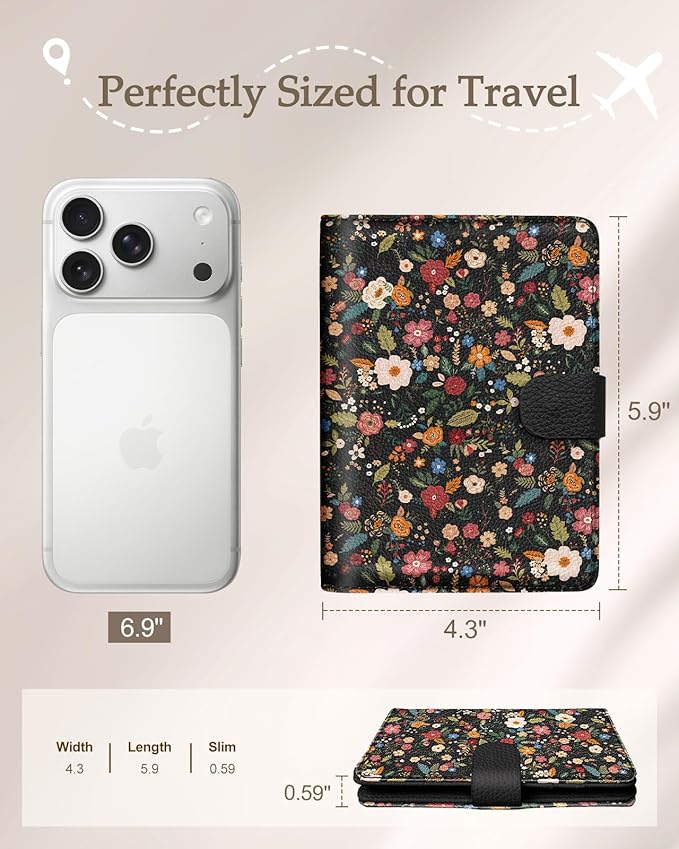 Slohif Passport Wallet Holder Cover for Travel - Women Men RFID Blocking Passport Book Case Protector, Colorful Cute Flower Leather Personalized Organizer Slim Carrier Boarding Pass Cards Slots