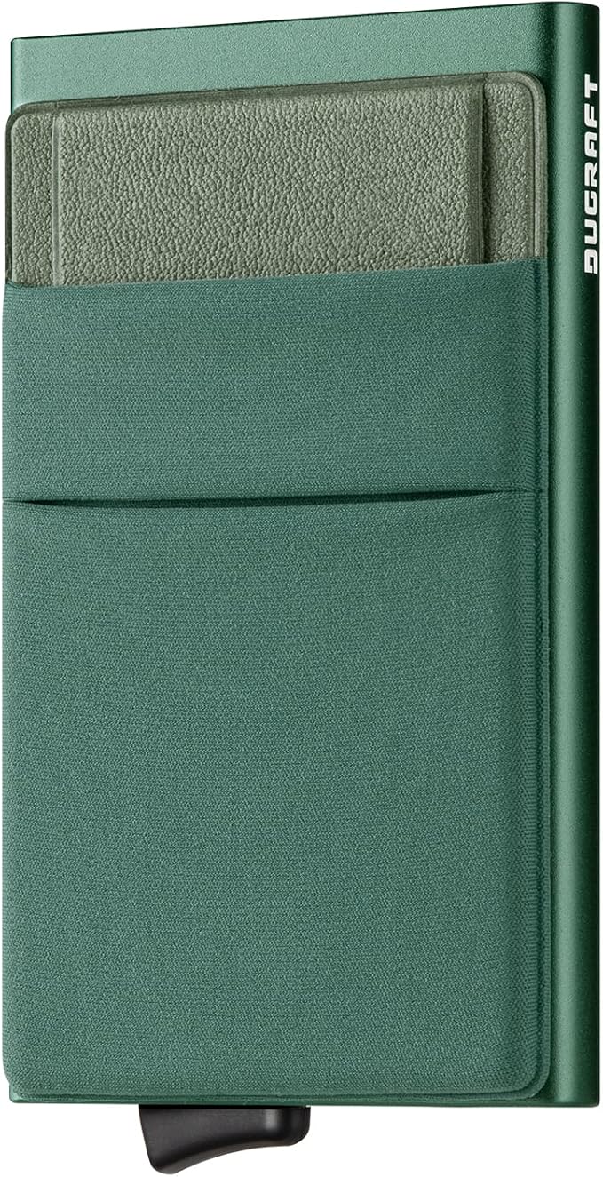 DUGRAFT Minimalist Card Wallet for Men, Slim Wallet Card Holder Pop Up Wallet with Front Pocket RFID Blocking Metal Credit Card Case for Men, Small Smart Wallet, Gift Box Packaging (Midnight Green)