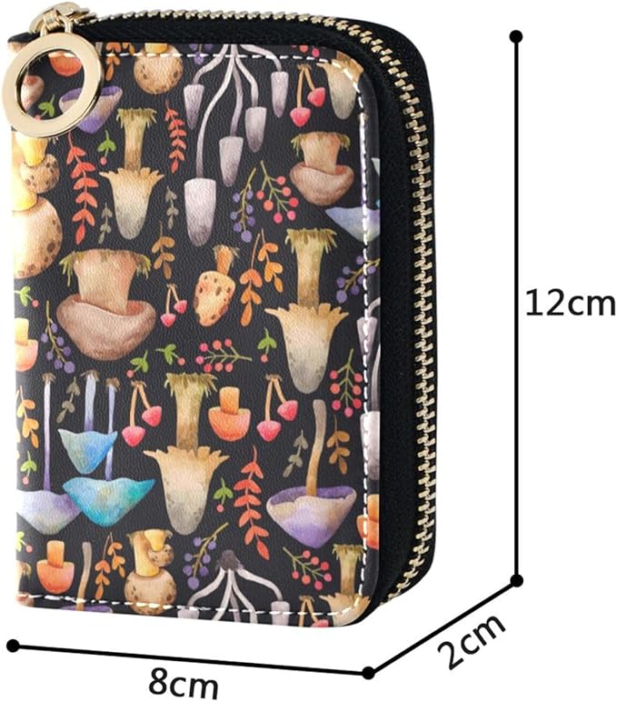 Mushroom RFID Credit Card Holder Wallets Accordion for Women Leather Zipper Card Case Accordion Wallet for Ladies Girls