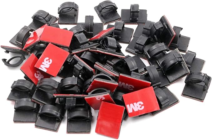 Mini Cable Clips 3M Adhesive, Multipurpose Cord and Wire Organizer for Cable Management 3/4" x 1/2" - 100 Pack Bundled with 10 Bonus Reusable Cable Ties (Black)