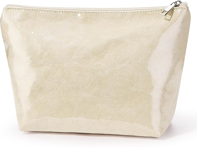 WLLWOO PVC Waterproof Makeup Bag Kraft Paper Cosmetic Bag Travel Toiletry Zipper Pouch Organizer for Women Purse