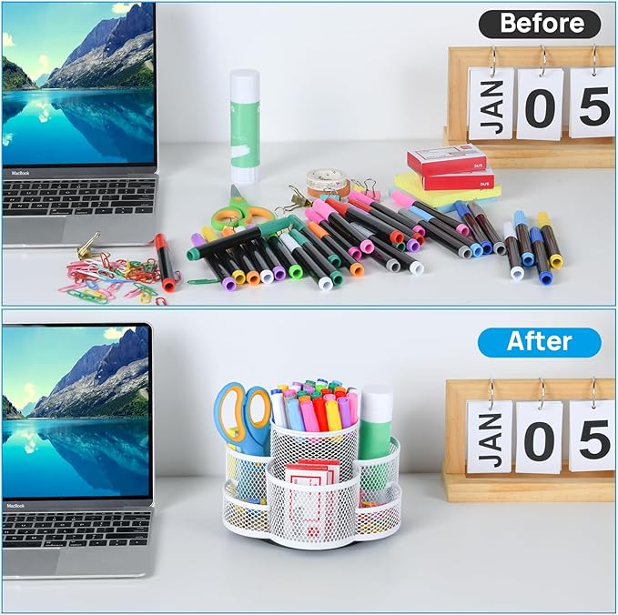 Topwey Pen Holder for Desk, Rotating Pencil Holder, Cup Holder for Desk Office, Pen Organizer (Pure White)