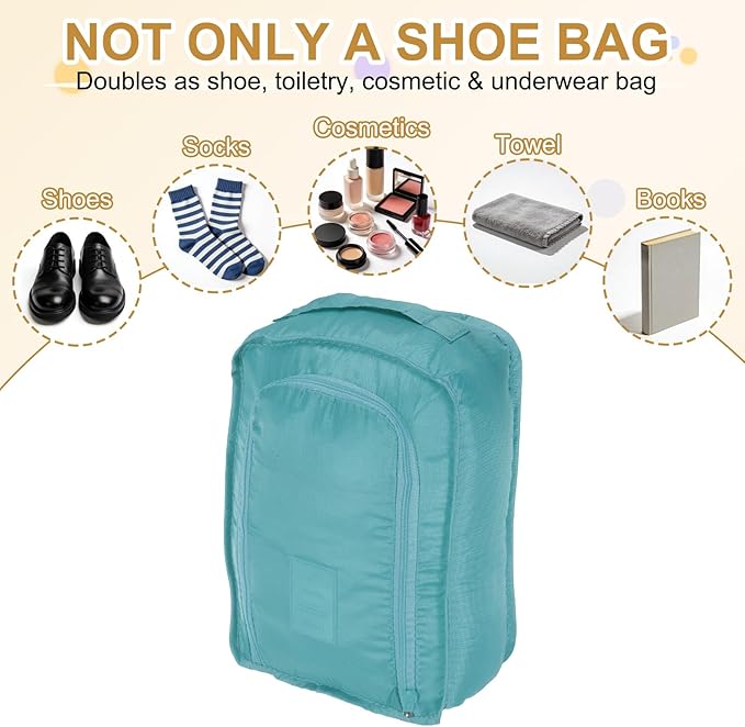 Foldable Travel Shoe Bag, Waterproof Shoe Pouches Organizer with Handle Travel Packing Cubes -Fitting for Storing (Sneakers/Sandals/Fitness Shoes) 2 Pcs & Light Blue