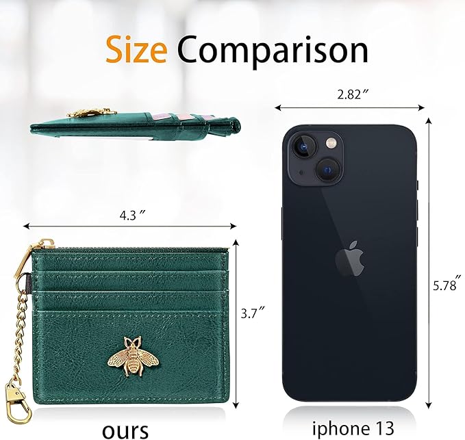 SEAVILIA Card Holder Keychain Wallet for Women with ID Window RFID Coin Purse Bee Gifts Slim Minimalist Small Wallet