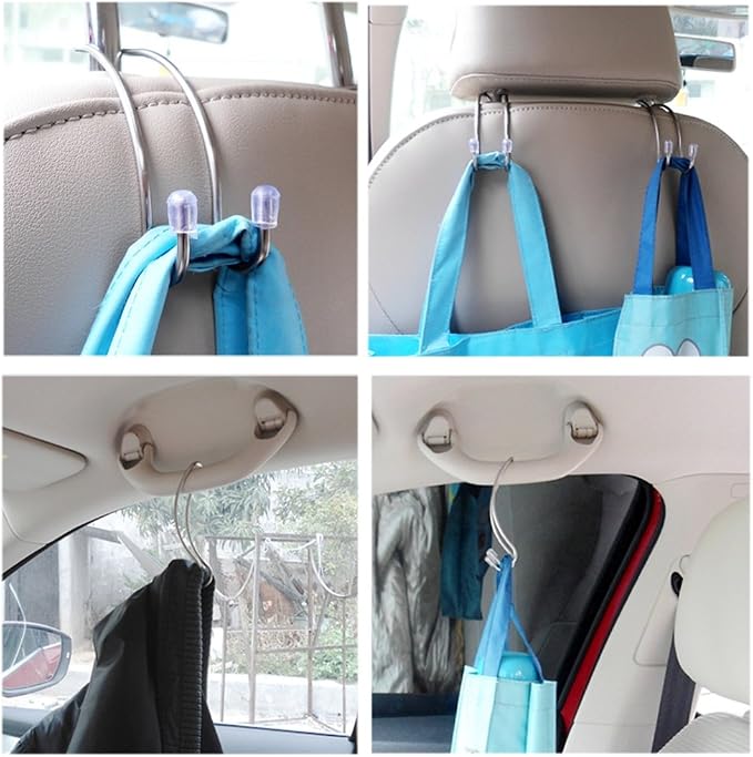 4 Pack Car Seat Headrest Hooks Strong and Durable Backseat Hanger Storage for Handbag, Purse, Coat, Grocery Bags, Universal SUV Truck Vehicle Car Seat Back Headrest Bottle Holder Organizer
