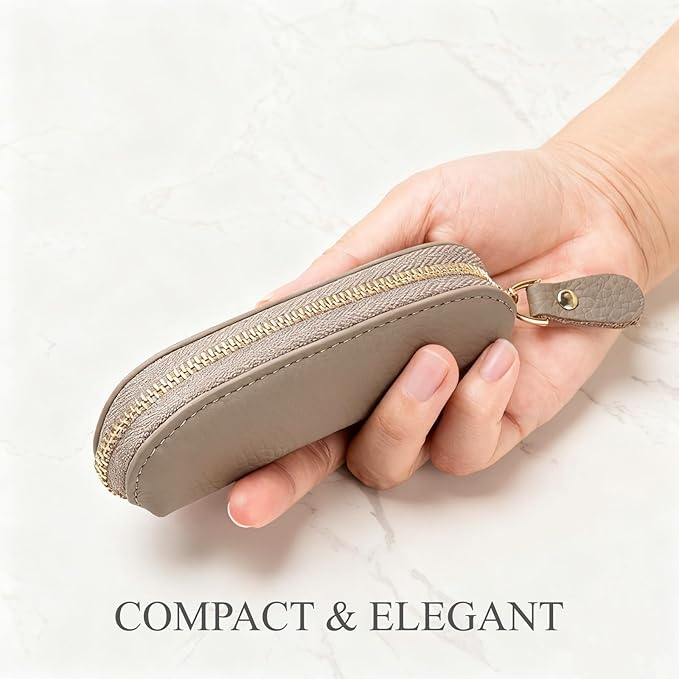 Full Grain Leather Coin Pouch - Travel Small Coin Purse with Zipper - Mini Key Pouch Change Purse for Women and Men (Elephant Gray)