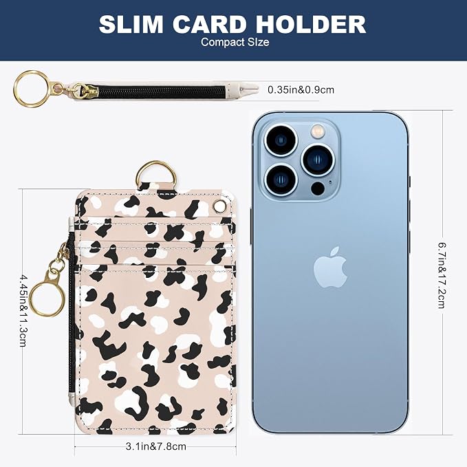 Slim Wallet Credit Card Holder, Brown Milk Pattern, RFID Wallet Women Cute Small Front Pocket Wallet With Zipper, PU Leather Thin travel RFID Blocking Card Case ID Window,Ladies Gifts