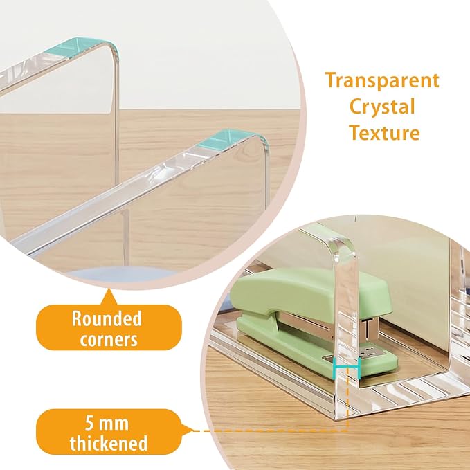 Clear Acrylic Mail Holder, 3-Compartment Vertical Letter Organizer for Desk, Space-Saving Desktop Files, Bills& Notebooks Holder for Home, Office & School