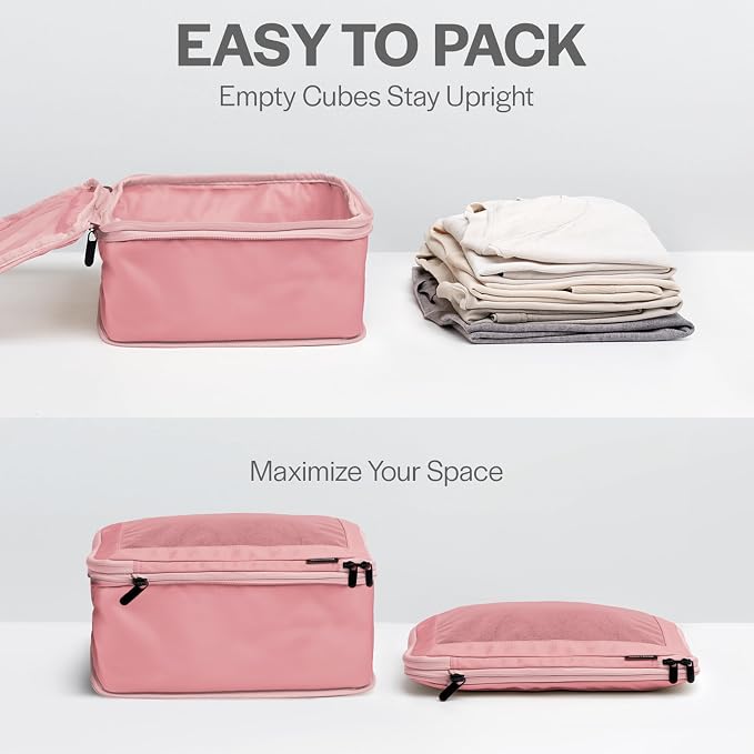Aerotrunk Compression Packing Cubes for Travel - Luggage Organizer Bags - Double Zipper Packing Cubes for Suitcases (12-Pack, Rose)