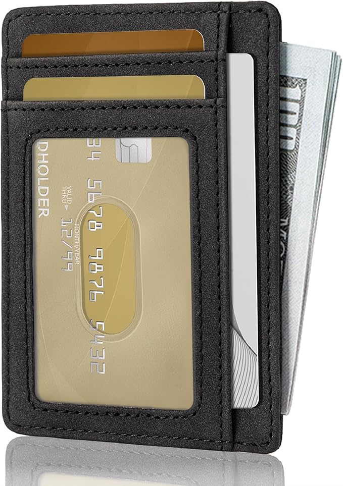 Hoewina Slim Wallet for Men, Credit Card Holder Wallet, Minimalist Design - RFID Blocking Front Pocket Leather Thin Wallet for Men and Women(Mist Black)