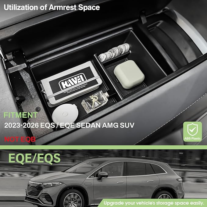 HGWEI Center Console Organizer Compatible with 2023-2026 Mercedes Benz EQS450+ /EQS450 /EQS580 Sedan SUV& EQE350 /EQE350+ /EQE500 Sedan AMG Armrest Storage Box Insert Tray Accessories (Not for EQB)