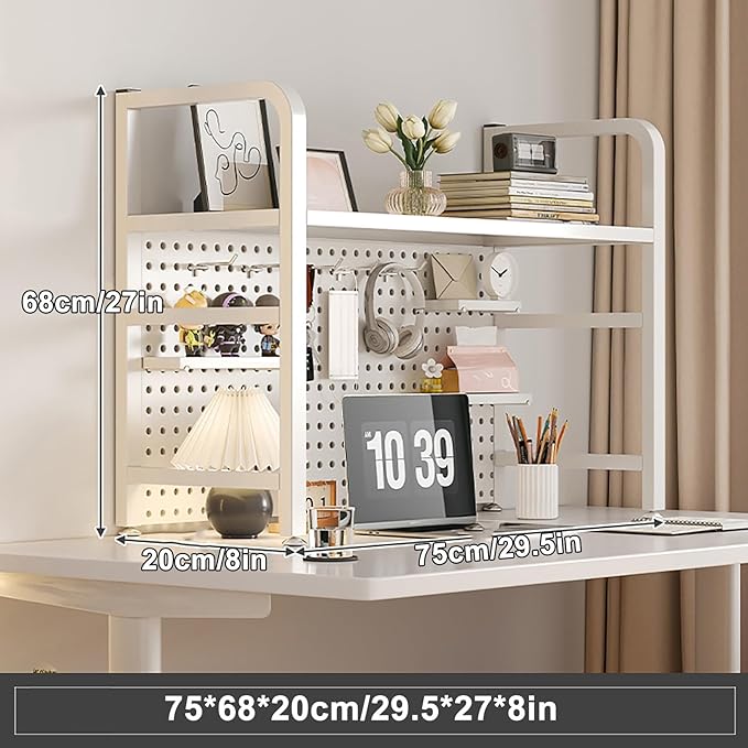 Standing Desk Shelf Desk Shelf Organizer, Countertop Hutch Bookcase Organizer, Desktop Bookcase Bookshelf Desk Hutch, Home Decor, Load Bearing Capacity 50 kg/110 lbs(White,75*68*20cm/29.5*27*8in)