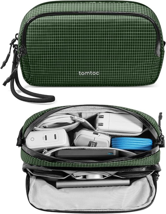 tomtoc Electronic Organizer Travel Case Performance, Water Resistant Dual Compartment Cable Organization Storage Bag for Charger, Cord, Phone, Hard Drive, Power Bank, Accessories Travel Essentials