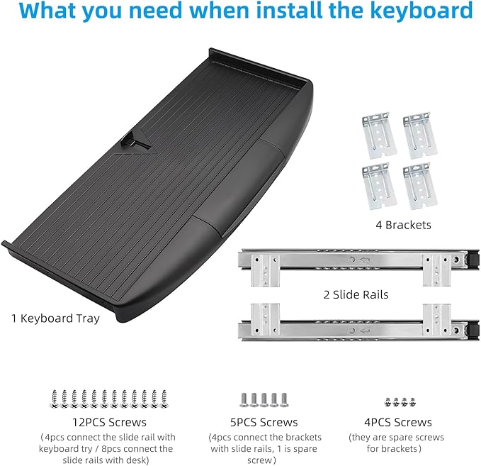 22"Wx11"D Under Desk Keyboard Tray Slide Out, Pull Out Keyboard Tray for Desk, Keyboard Holder Under Desk,Sturdy Keyboard Shelf Under Desk, Black Keyboard Drawer Desk Extender