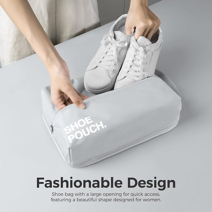 pack all Stylish Shoe Bag for Travel, Water-Resistant Shoe Pouch for Gym, Smell-Proof Soccer Cleats Bag for Sport (Light Grey)